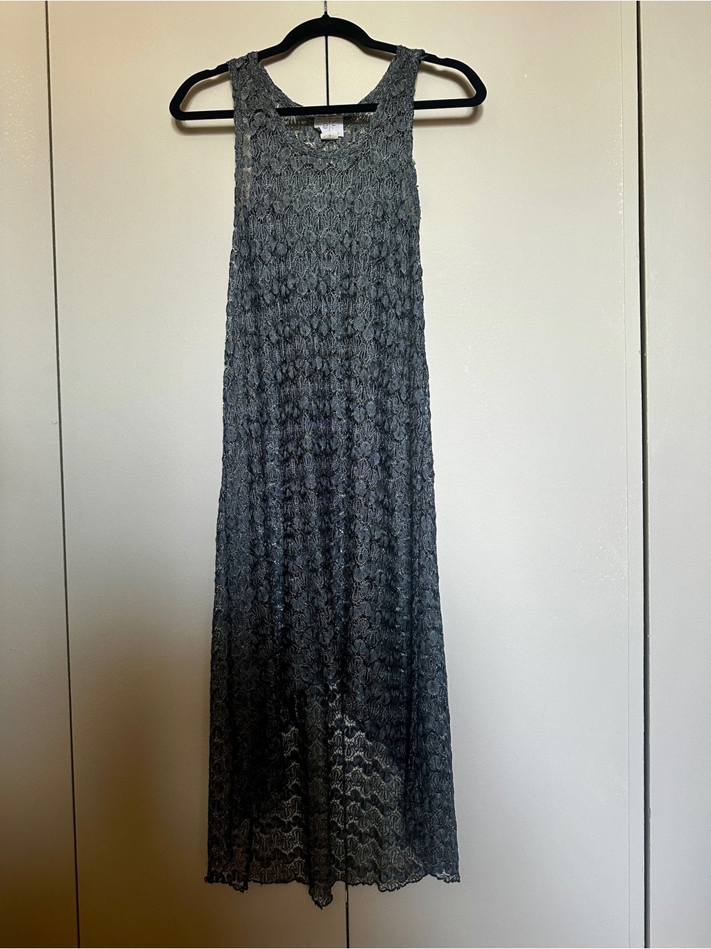 ELIF Jordan Taylor Swim Cover Up M Gray Yarn Crochet Boho Beach Dress Resortwear